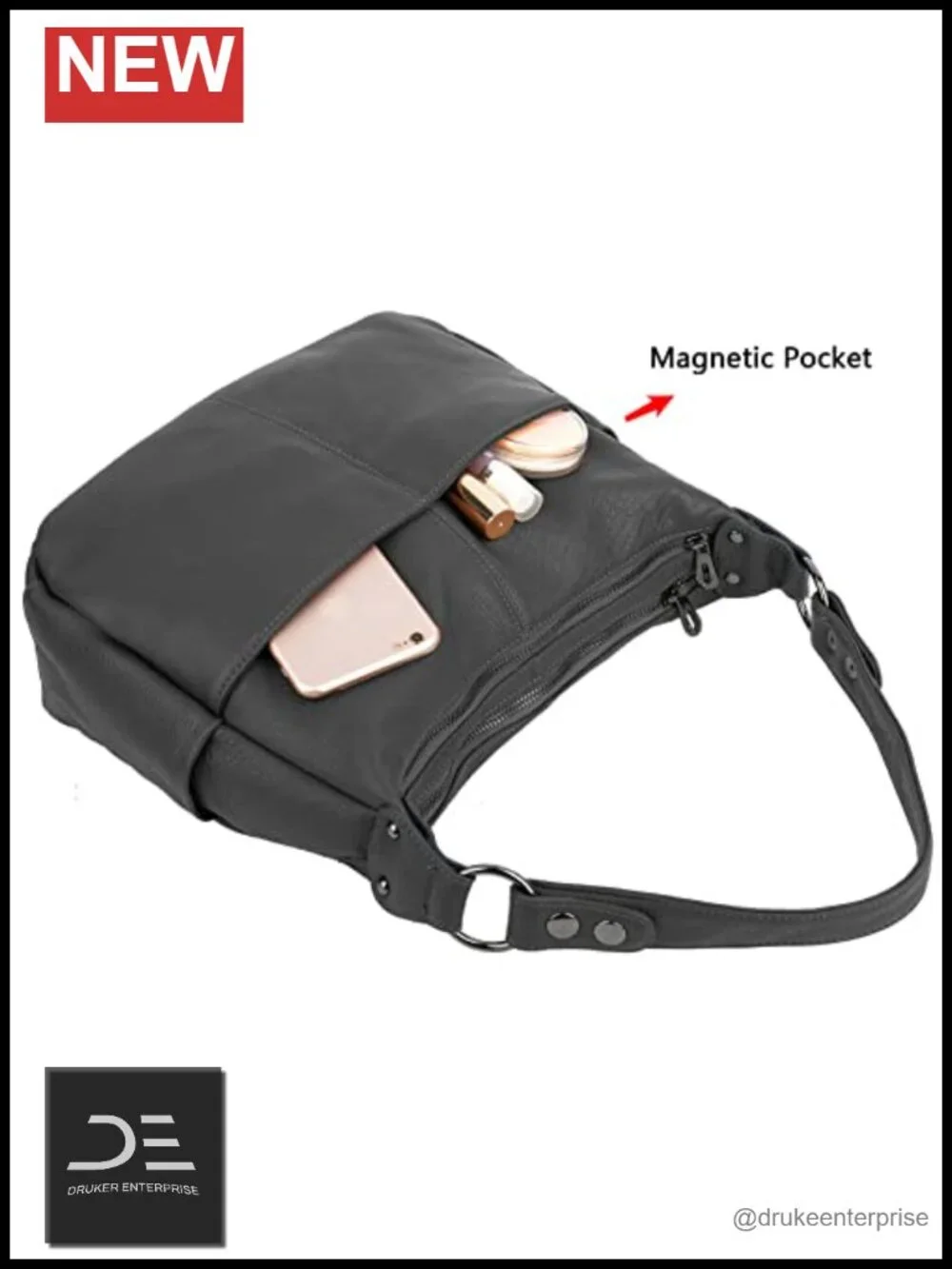 Genuine Leather Hobo Handbag Crossbody Shoulder Bag with Double Zipper Pockets